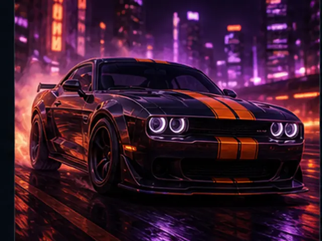 Stylized american muscle visual representing AMG Transport Dynamics M12S Warthog CST in the Forza Horizon car list; original FH6Hub template, not an official game screenshot.