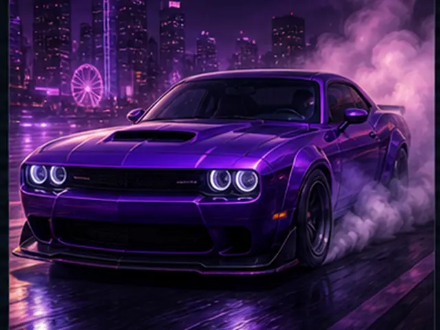 Stylized american muscle visual representing Cadillac CT4-V Blackwing in the Forza Horizon car list; original FH6Hub template, not an official game screenshot.