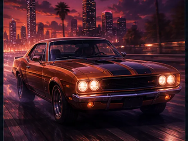 Stylized american muscle visual representing Cadillac CT5-V Blackwing in the Forza Horizon car list; original FH6Hub template, not an official game screenshot.