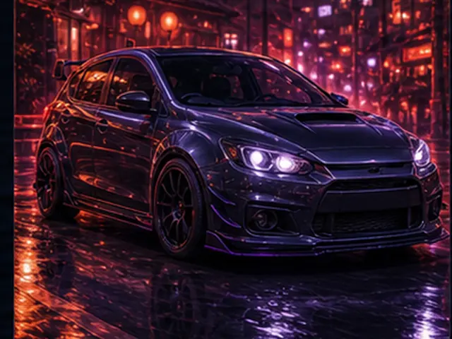 Stylized hot hatch visual representing Ford Focus ST in the Forza Horizon car list; original FH6Hub template, not an official game screenshot.