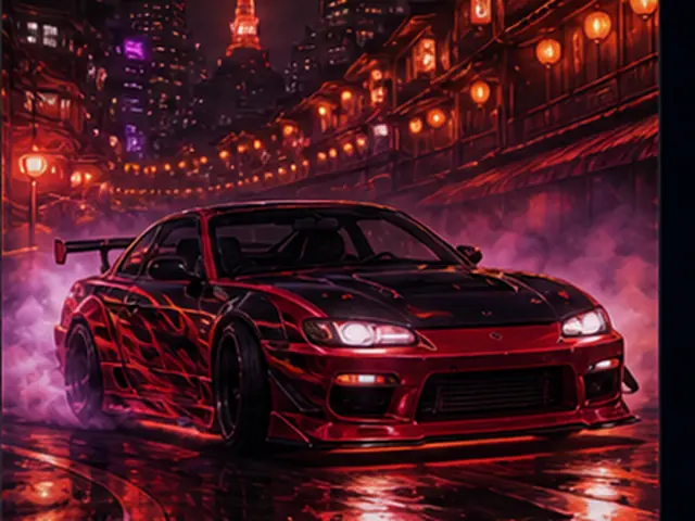 Stylized jdm drift visual representing Formula Drift #13 Ford Mustang in the Forza Horizon car list; original FH6Hub template, not an official game screenshot.