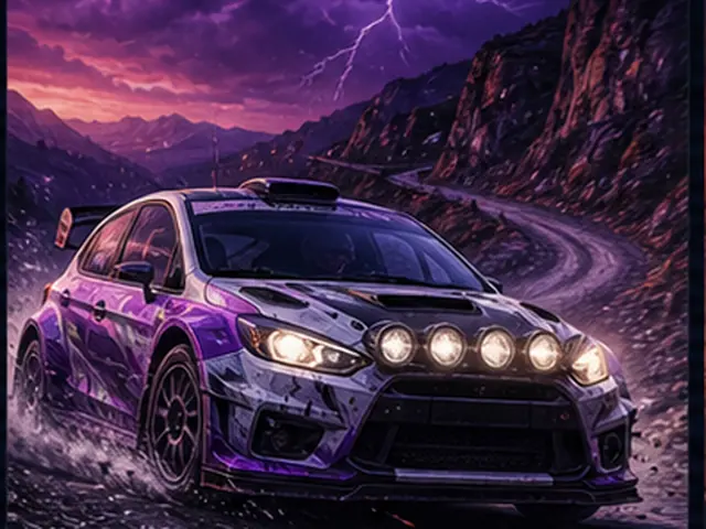 Stylized rally visual representing Mitsubishi Lancer Evolution III GSR in the Forza Horizon car list; original FH6Hub template, not an official game screenshot.